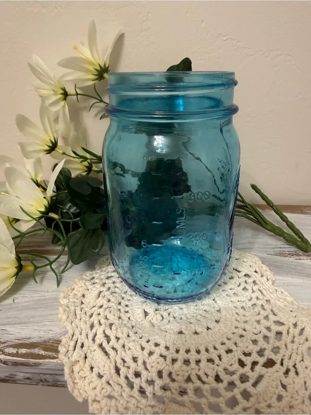Blue Glass Mason Jar - Decorative Home Accent